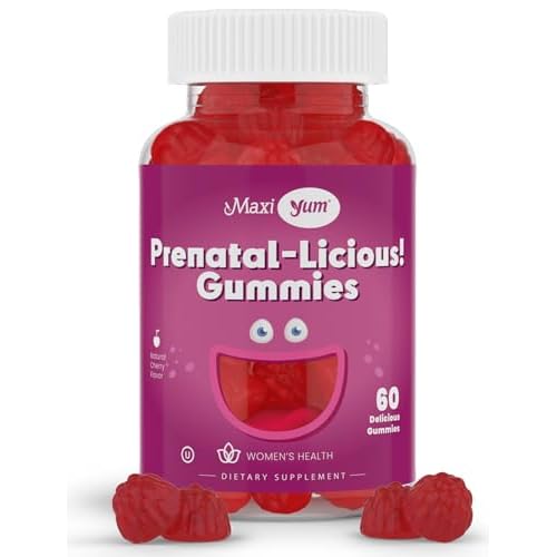 Maxi Health Womens Organic Prenatal Gummies - Kosher Cherry Flavored Pre Natal Gummy - Prenatal Vitamins for Women with Folic Acid and Iron for Fetal Development, 60 Count