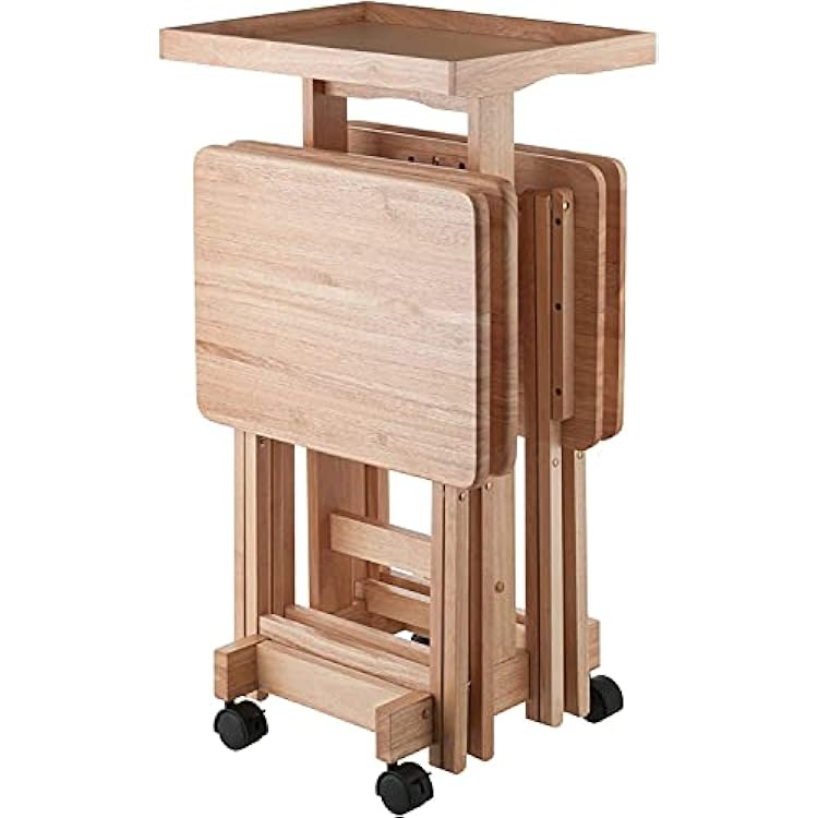 Isabelle 6-Piece Snack Table Set Portable Sleek Design for Living Room and Bedroom Foldable and Space Saving Wooden Surface 19.69 D X 36.22 W X 15.91 H, Natural Finish