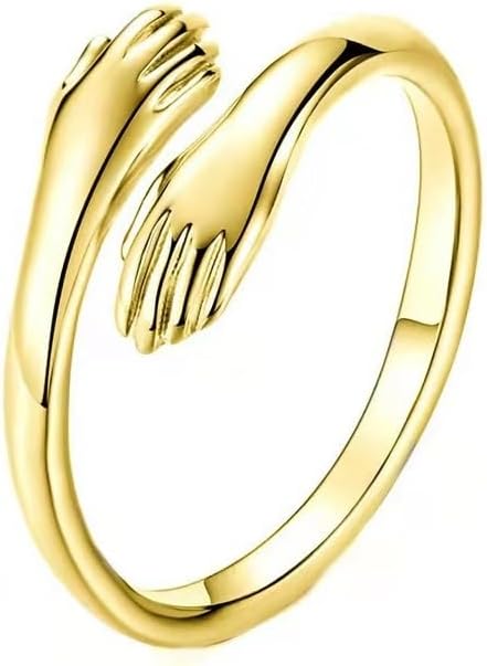 Yocoyee Simple Hug Ring for Women Gold Silver Copper Polishing Open Adjustable Hugging Hands Rings for Friend Lover Gift