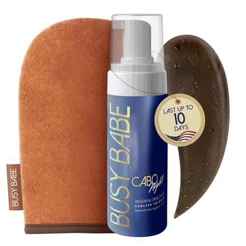 Self Tanner - Cabo Nights Express Rapid Dark Tanning Mousse - Deeper Sun-Kissed Glow with Mitt - Vegan, Cruelty-Free, Instant Tan, Self Tanning Mousse Pump - Express, Violet based- 7.2 oz