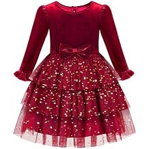URMAGIC 2-7Y Toddler Girls Fall Winter Velvet Tulle Tutu Dresses Long Sleeve Ruffle Holiday Christmas Princess Party Dress