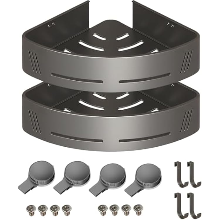 2-Tier Aluminum Suction Cup Shower Caddy, Rustproof No Drilling Bathroom Storage Shelf Triangular
