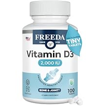 FREEDA Pure Vitamin D3 2000 IU Moderate Strength Bone Health, Joint, Muscle & Immune Support VIT D3 Vitamin D Supplement for Women & Men 50 mcg 2,000 IU Easy-to-Swallow (250 Tiny Tablets)