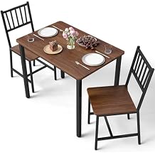 Small Space 3 Piece Dining Table Set for 2, Compact Kitchen Table Set with 2 Chairs & Adjustable Feet, Modern Breakfast Nook Furniture for Apartment, Dorm, or Home, Rustic Brown
