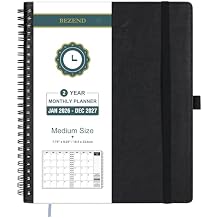 BEZEND Monthly Planner 2026-2027 (Spiral-7" x 9") 2 Year Calendar Book with Note Pages - Jan 26 to Dec 27-120 GSM Paper, Inner Pockets, Laminated Tabs, Vegan Leather Softcover - Black