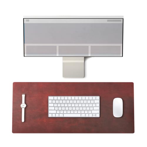 Customized Handmade Leather 26x13 Desk Mat, Handcrafted Genuine Leather Desk Pad for Office, Personalized Protective Mouse Pad, Small, Red