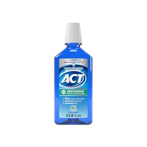 ACT Restoring Fluoride Mouthwash 33.8 fl. oz., Strengthens Tooth Enamel, Cool Mint, Pack of 3