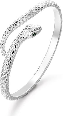 GIGB PBDK Silver Snake Bangle Bracelet for Women,Charm Green Rhinestone Punk Bangles,Unique Arm Cuff Bracelets Personalized Halloween Anniversary Jewelry