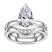 AnuClub Pear/Oval Cut Moissanite Wedding Rings Bridal Set 3CT Center Stone D Color VVS1 925 Sterling Silver Classic Engagement Promise Ring for Women with Certificate