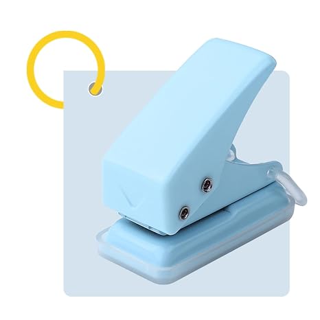 Mini Paper Hole Punch and 10 pcs Plastic Binder Rings, Portable Single Hole Puncher with Chip Tray, Compact Handheld Punch for Scrapbooking, Journals, DIY Crafts