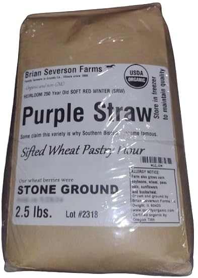 Purple Straw wheat flour: Heirloom Pastry Stone Ground Organic Wheat from the 1700s: Farmer Direct: 2.5 lbs