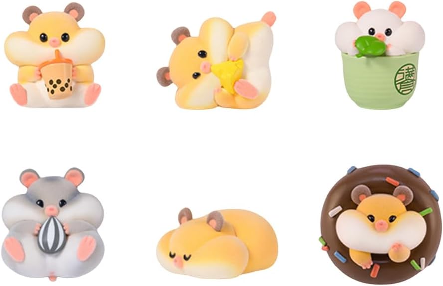 maidimiao Flocking Rich Hamster Daily Life 6PCs Cute Figures Collectible Toys Halloween Birthday Gifts
