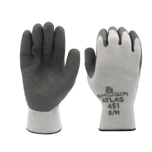 SHOWA Atlas 451 Natural Rubber Latex Palm Coated Insulated General Purpose Winter Work Glove with Poly Blend Liner, Medium 1 Pair