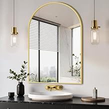 Delma Arched Bathroom Mirror, 24"x36" Wall Mounted Vanity Mirror for Bedroom, Living Room and Entryway, Gold