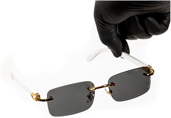 Luxury Gold Frame Rimless Black Tint White Wood Arm Men's Frameless Designer Retro 90's Rectangular Lens Sun Glasses Hip Hop Shades Square Buffs Sunglasses For Men Women