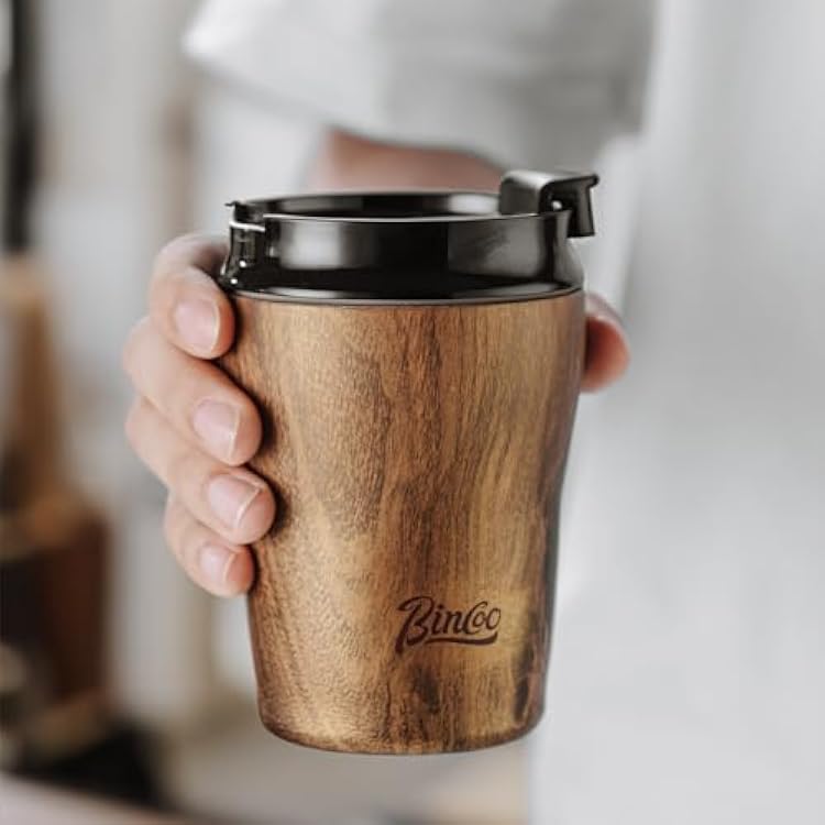 Bincoo Stainless Steel Ceramic Inner Coating Insulated Coffee Mug, Insulated Travel Coffee Cup with Lid, Spill Proof for Pure Tasting Coffee, Tea, and Hot Cocoa,8oz