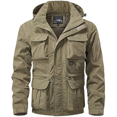 PETCIDM Military Cargo Jackets for Men Multi-Pocket Hiking Coats with Hood Zip Up Long Sleeve Army Safari Bomber Jackets