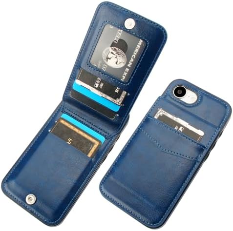KIHUWEY Compatible with iPhone 16e/17e Case Wallet with Credit Card Holder, Flip Premium Leather Magnetic Clasp Kickstand Heavy Duty Protective Cover for iPhone 16e/17e 6.1 Inch (Blue)