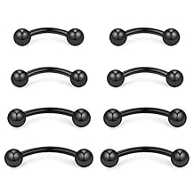 Ruifan 4prs(8pcs) Eyebrow Piercing Jewelry Curved Barbell with Ball Kit Eyebrow Tragus Lip Ring 16g 16 Gauge 6mm/8mm/10mm/12mm