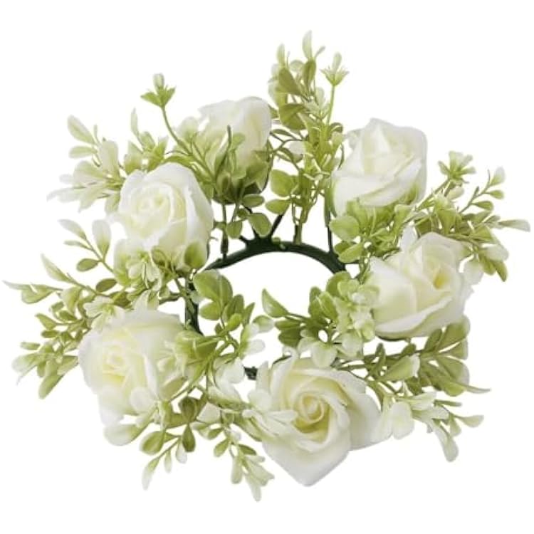 Artificial Flowers Candle Rings 2 Pcs Artificial Rose Candle Rings Wreath for Wedding Valentine Day Table Centerpieces Spring Wreath Arrangements