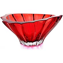 Czech Bohemian Crystal Glass Bowl-Vase 8''-Dia Red Vintage European Design ''Plantica'' Elegant Centerpiece Fruits Desserts Decorative Home Decor Birthday Wedding Housewarming