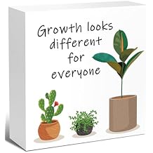 LVQHI Growth Looks Different for Everyone Inspirational Wood Block Sign, Motivational Plant Theme Wooden Desk Decor for Home Bedroom Office, Cheer Up Gift for Friend Coworker Women