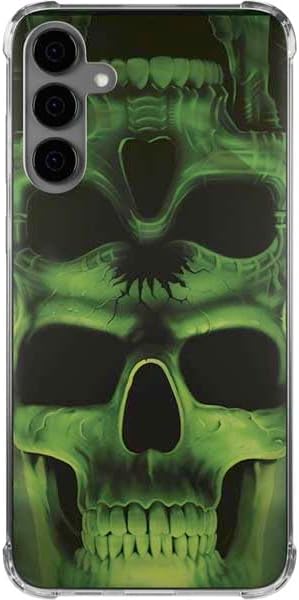 Skinit Clear Phone Case Compatible with Galaxy S24 Plus - Officially Licensed Liquid Blue Green Skulls Design