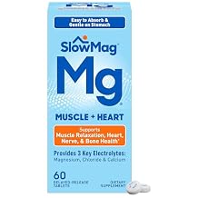 SlowMag Muscle & Heart Magnesium Chloride Supplement with Calcium, 60 Count, Supports Muscle Relaxation, Heart, Nerve & Bone Health, High Absorption