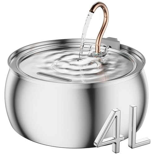 Casfuy PWS-143 Stainless Steel Cat & Dog Water Fountain with Swan-Neck Copper Spout, 135-oz