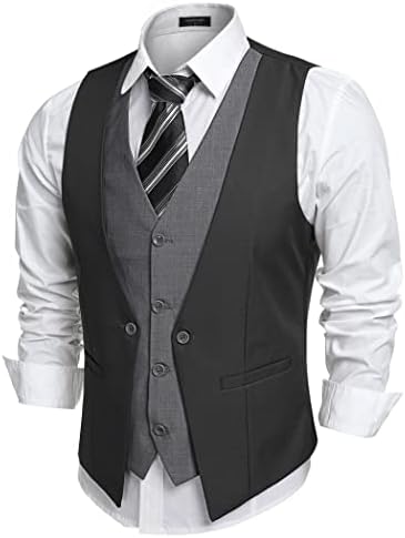 Zeagoo Coofandy Mens V-Neck Sleeveless Slim Fit Jacket Business Suit Vests,Gray,X-Large