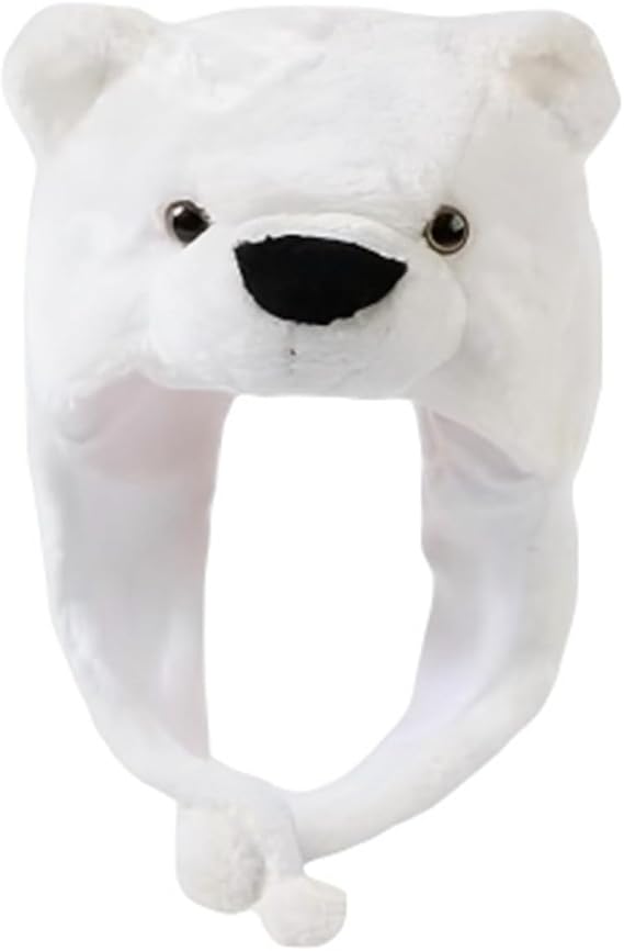 Polar Bear Hat with White Bear Ears - Soft Plush Beanie Suitable for Adults and Teenagerst - Warm Winter Costume & Scarf for Halloween Parties | Funny Animal Accessory