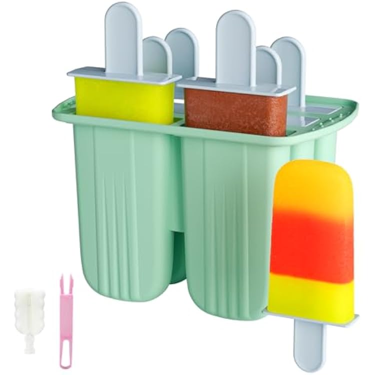 6 Pieces Silicone Popsicle Molds,Easy-Release BPA-Free,Ice Pop Mold Ice Cream Molds For Kids,With 6 PCS Plastic StickCleaning Brush Mint Green