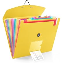 13 Pocket Accordion File Organizer with Elastic Closure, Expanding File Folder for Letter Size A4 Papers, Ideal for Home, Office Supplies, College Essentials - Yellow