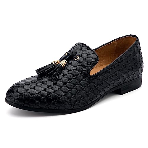 Meijiana Men Faux Leather Noble Loafer Shoes Slip-on Loafer Smoking Slipper Tassel Loafer