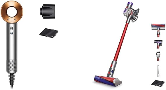 Dyson Supersonic Hair Dryer, Nickel/Copper HD08 BNBC AM, Powerful Wind, Quick Drying at Low Temperature, + V8 Origin SV25 RD2 AM, Unchanged Powerful Suction. Dyson Entry Model