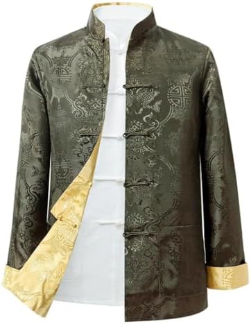 Tang Suit Men Hanfu Chinese Traditional Clothes Long Sleeve Top, Can be Worn on Both Sides,Tang Suit Jacket Men Silk