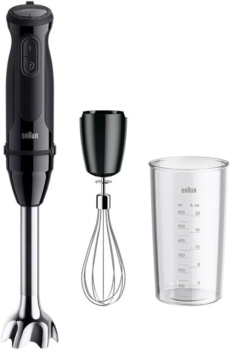 Braun MultiQuick 5 MQ50.051M Hand Blender with PowerBell Plus Technology 21 Speeds & Turbo EasyClick Plus System Stainless Steel Includes Whisk and 600 ml Measuring Cup 1000 W Black