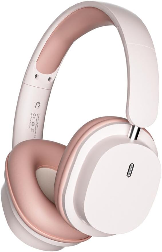 Bluetooth Headphones Over Ear, Wired & Wireless Over-Ear Headphones with Microphone/3.5mm Jack/HiFi Stereo, Foldable Noise Canceling Headphone Over Head Headset for Travel Work Gaming (Pink)