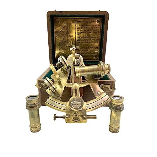 Nautical Maritime Kelvin & Hughes London Ship Sextant with Extra 2 Telescope in Wooden Box