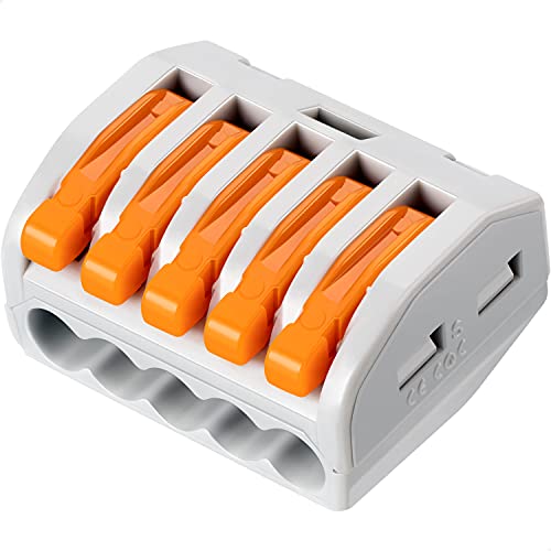 50 Pcs Lever Wire Connector, Compact Splicing Connectors for Solid Stranded Flexible Wires 5 Conductor-Orange