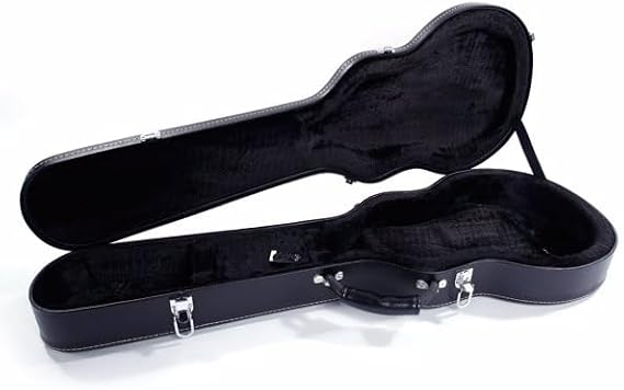 High Grade Hard Case for Electric Guitar, Molded Microgroove Bulge Surface, Deluxe Plush Interior, Sturdy Wood, Leather Handle, Chrome Latches, Accessories Compartment, Black