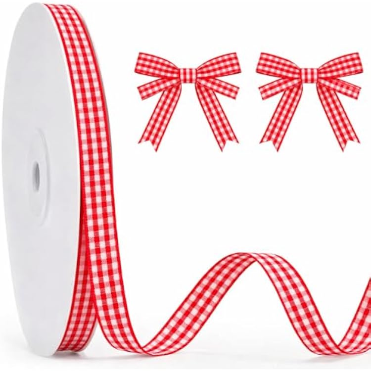 KINGLAKE Red and White Gingham Ribbon - 50Yd x 38 Red Checkered Ribbon for Anniversary Mothers Day Gift Wrapping Cute Buffalo Plaid Ribbons for Crafts Christmas Wreath Decor