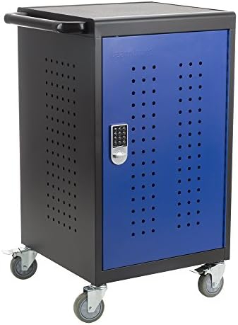 Learniture LNT-NOR3001BKBL-SO Shapes Series 30-Device Charging Cart w/ Electronic Lock & Pull-Out Shelves, Black/Blue