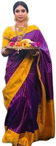 Jaanvi Women's Kerala Kanjivaram Silk Saree With Zari Work & Unstitched Blouse Piece