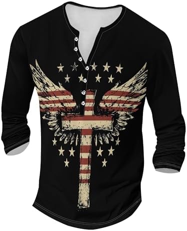 Henley Shirts for Men Lightweight Long Sleeve T-Shirts Casual Workwear Quick Dry Shirts Graphic Club Pullover Tee