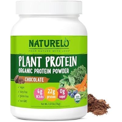 NATURELO Plant Protein Powder, Chocolate, 22g Protein - Non-GMO, Vegan, No Gluten, Dairy, or Soy - No Artificial Flavors, Synthetic Coloring, Preservatives, or Additives - 20 Servings