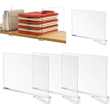 Pack of 4 Acrylic Shelf Dividers Wardrobe, Transparent Divider Shelf, 20 x 28 cm, Multifunctional Pockets Organiser Cupboard, for Kitchen Cabinets, Bookshelves, Cupboards
