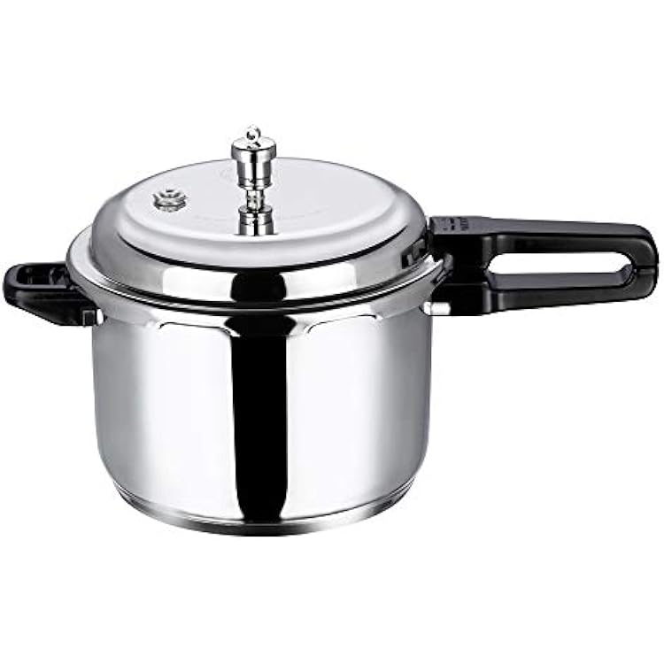 Vinod Pressure Cooker Stainless Steel Outer Lid - 8 Liter Induction Base Cooker Indian Pressure Cooker Sandwich Bottom Best Used For Indian Cooking, Soups, and Rice Recipes, Quinoa