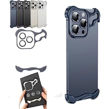 Special-Shaped Metal Corner Pad Anti-Fall Phone Case for iPhone 12 13 14 Pro Max 14 Plus - with Lens Film Naked Frameless 2024 New,Blue,13