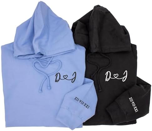 GodLover Custom Embroidered Roman Numeral Hoodies - Matching Hoodies for Couples with Initial Heart, Gifts for Boyfriend